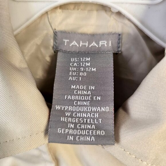 Tahari Belted Tan Trench Coat Baby Girl Size 12M Double-Breasted Button Up - Picture 3 of 9